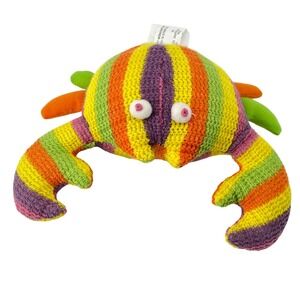 Pier 1 Imports Rainbow Striped Knit Crab Plush Multicolor Beanbag Stuffed Animal